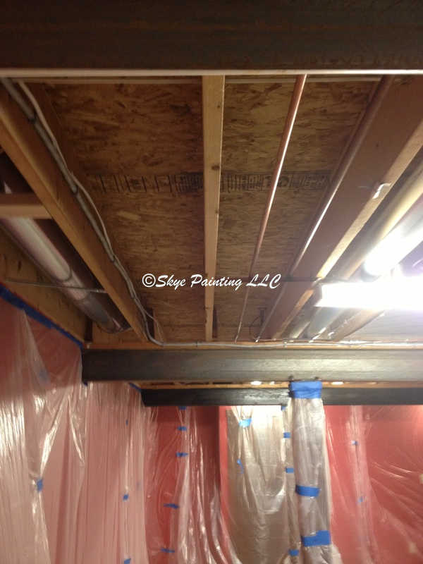 Basement ceiling joists before painting. Skye Painting
