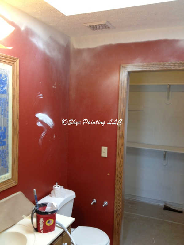 Bathroom trim before painting. Skye Painting