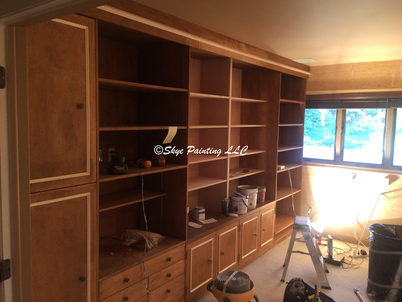 Office bookcases before painting cabinets. Skye Painting