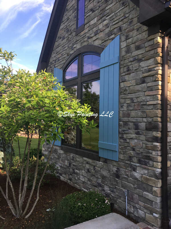 blue painted shutters. Skye Painting